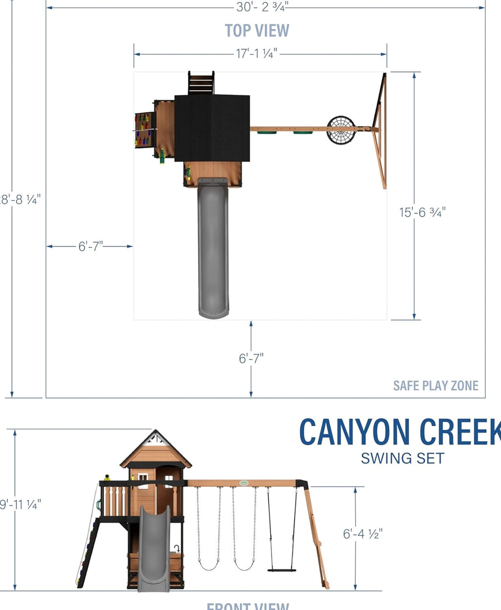 Backyard Discovery Canyon Creek Cedar Wood Swing Set With 8-Foot Wave Slide, Clubhouse And Play Kitchen