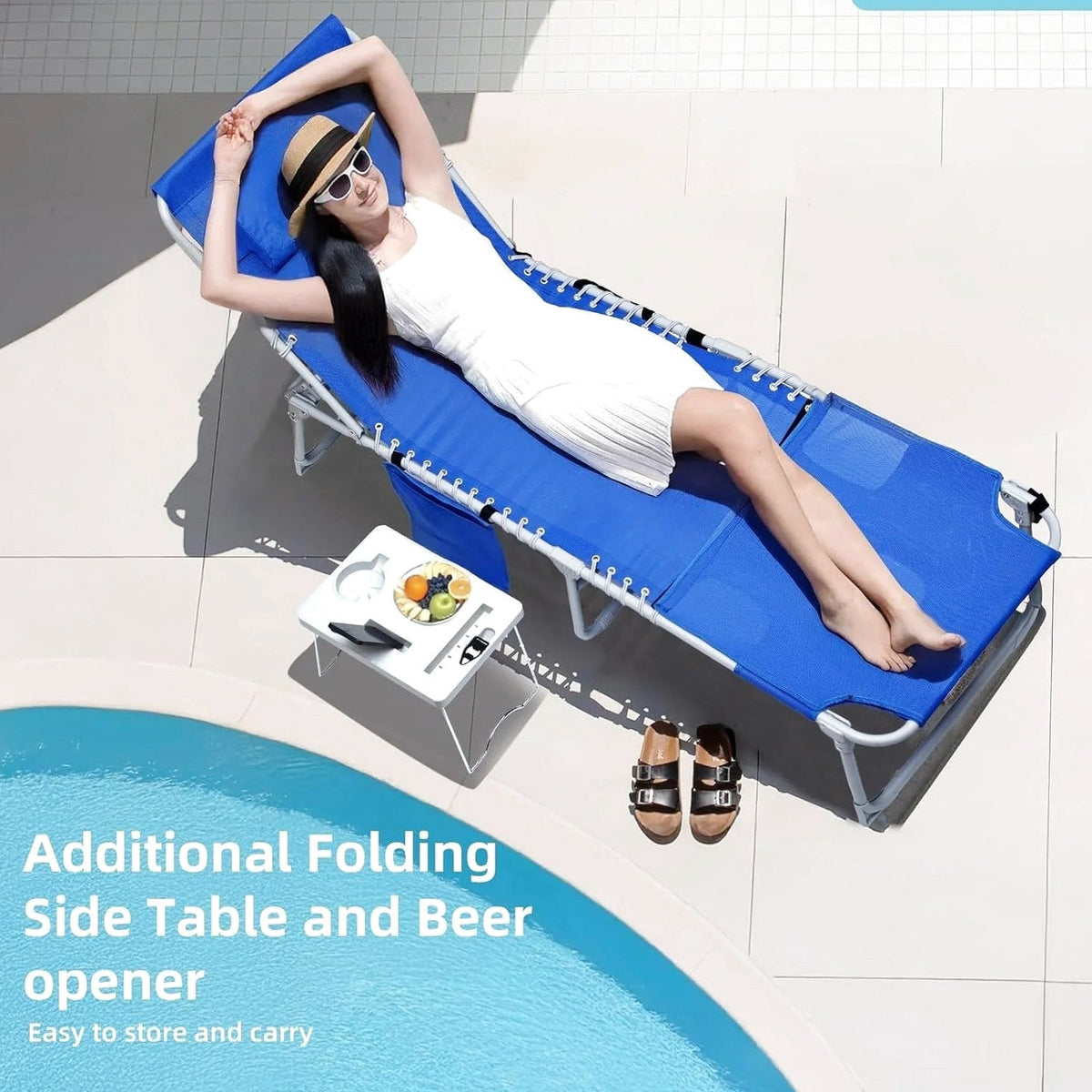 Yestomo 3-In-1 Outdoor Tanning Lounge Chair, 5-Position Recliner, 330lbs, Blue