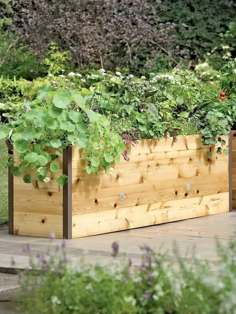 Self-Watering Eco-Stained Elevated Planter Box, Lakeside Cedar, 96 in x 24 in x 29 in