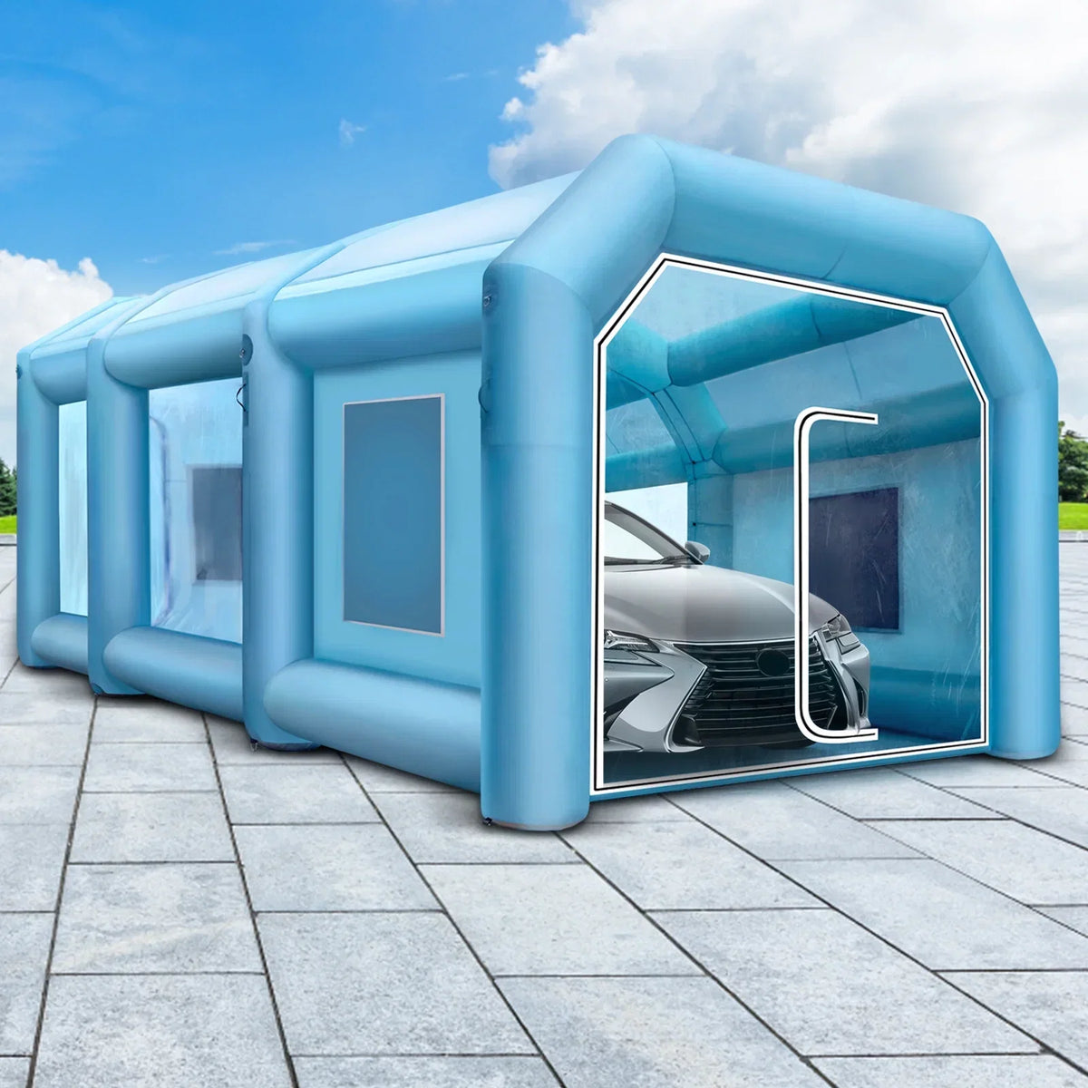 SKYSHALO Inflatable Paint Booth With Filter System, 33x16.4x11.5ft