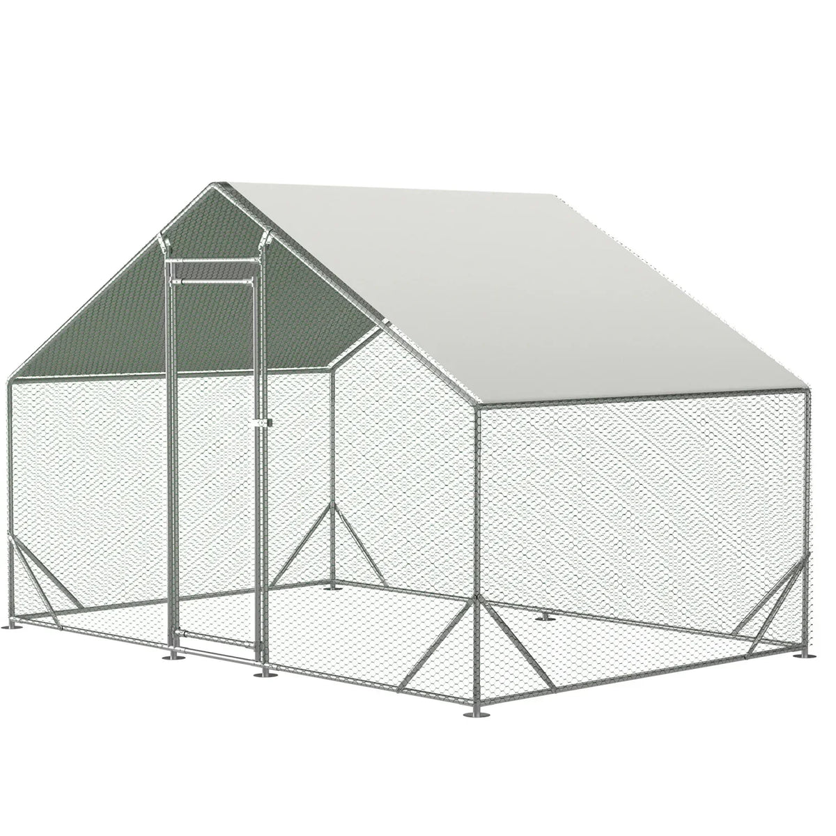 Large Galvanized Metal Chicken Coop With Waterproof Anti-Ultraviolet Cover - 10 L X 6