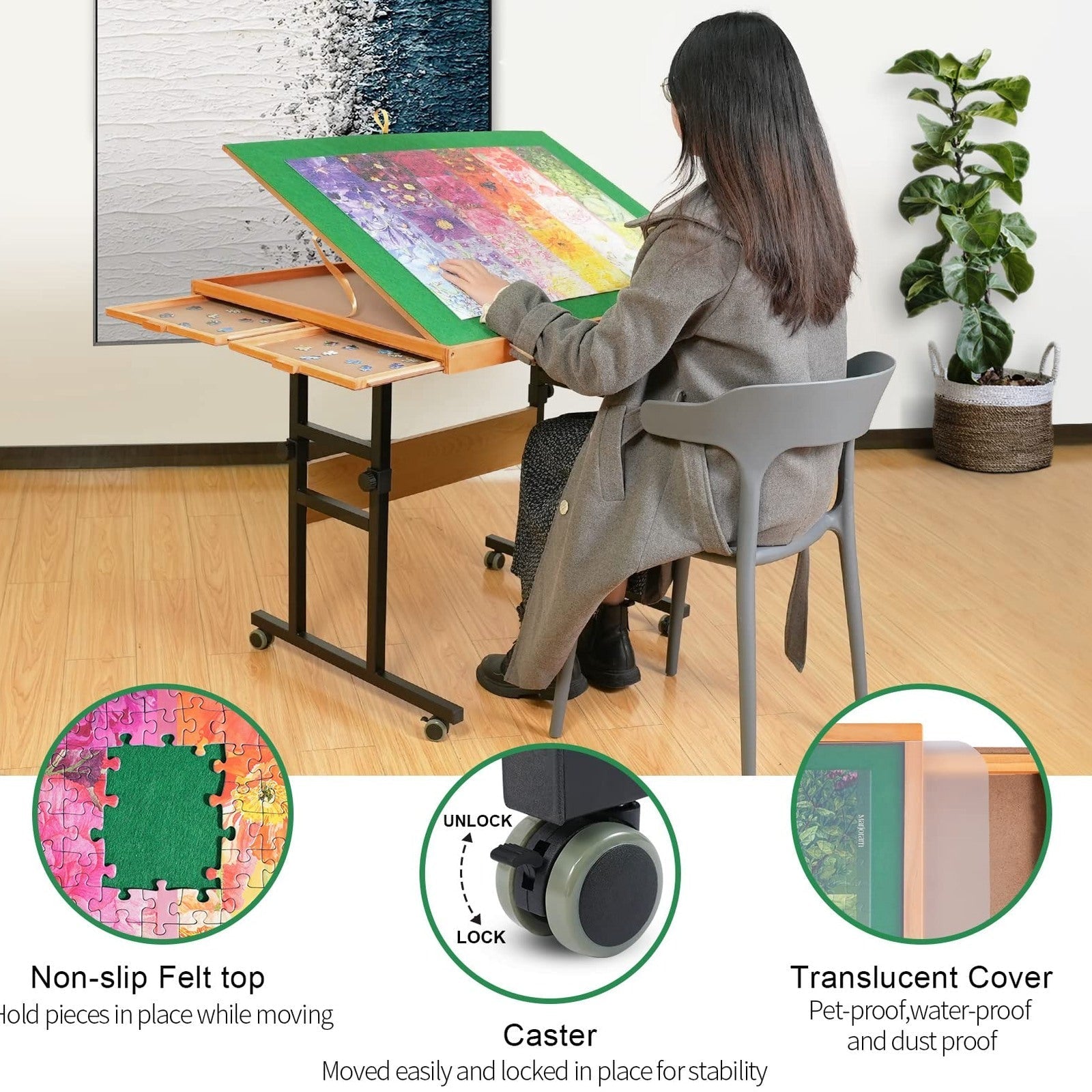 ALL4JIG Adjustable Tilting Puzzle Table With 4 Drawers And Cover - 3 Angles