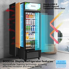 BODEGACOOLER Commercial Glass-Door Refrigerated Display Case, 11.3 Cu. Ft., 1 Door - SC-330FA-BK
