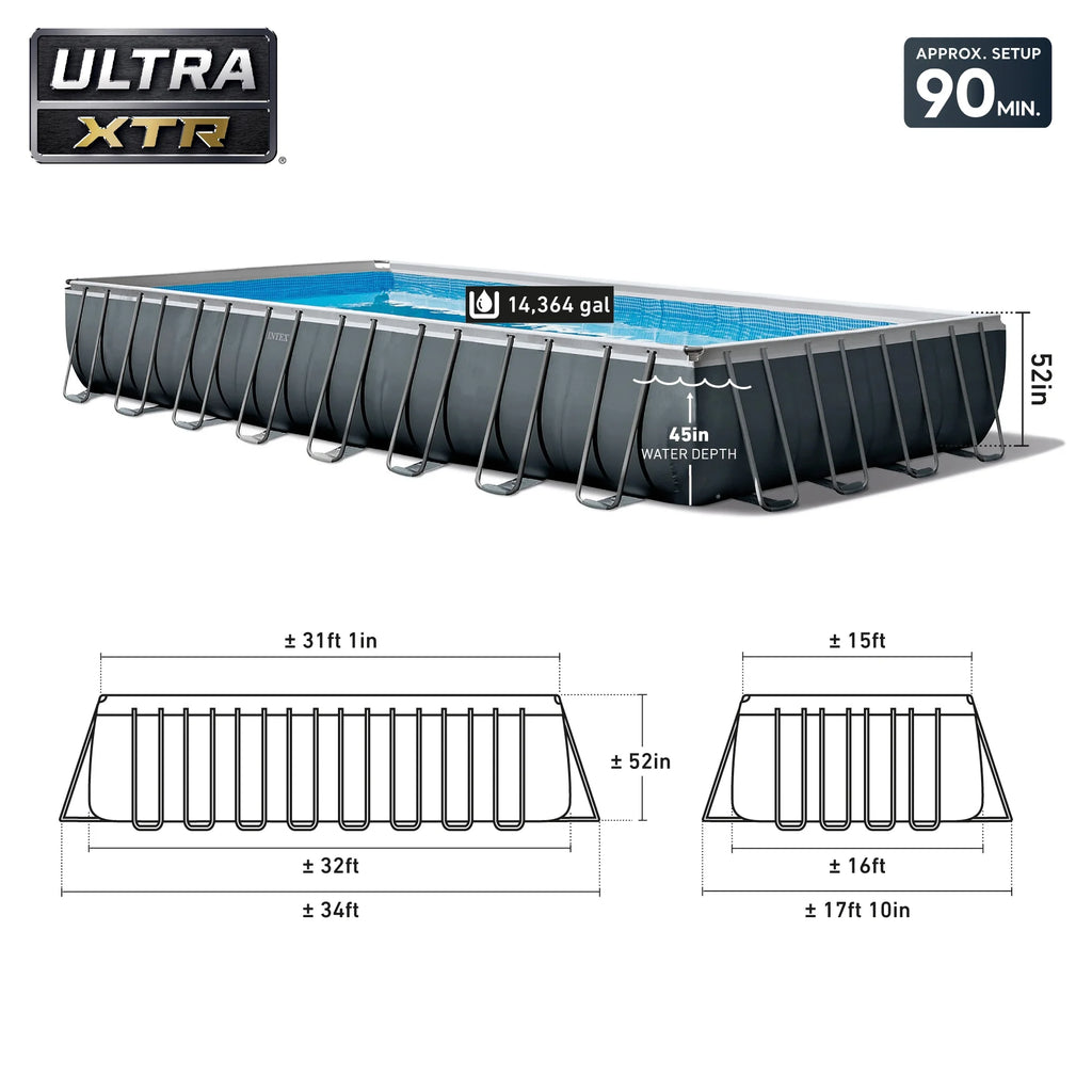 INTEX Ultra XTR Above Ground Pool 24ft x 12ft x 52in With 2 Floating Recliners And Mega Chill II Cooler