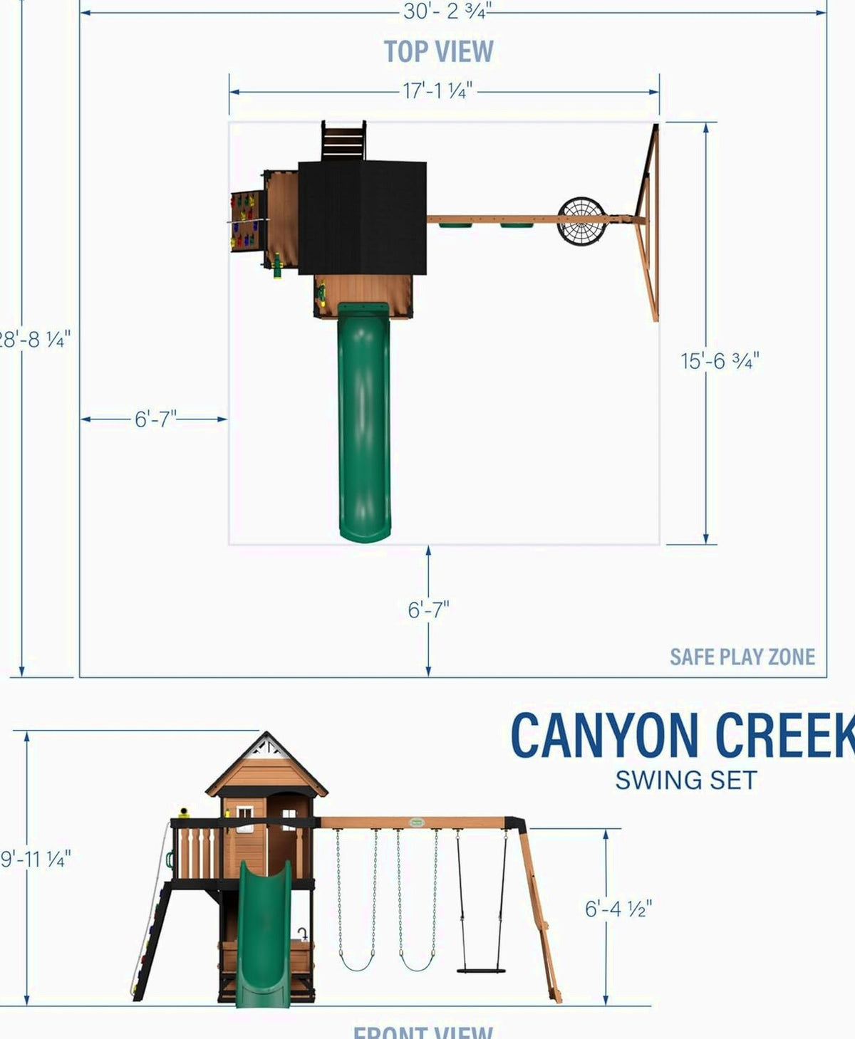 Backyard Discovery Canyon Creek Cedar Wood Swing Set With 8-Foot Wave Slide, Clubhouse And Play Kitchen
