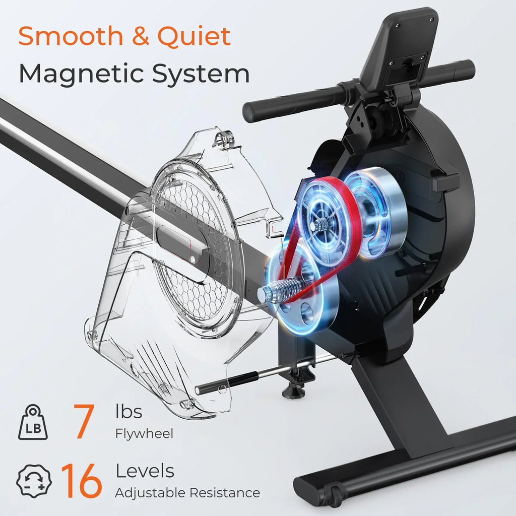 Neche Magnetic Rowing Machine, 16 Level Resistance, 265lb Weight Capacity - App Compatible