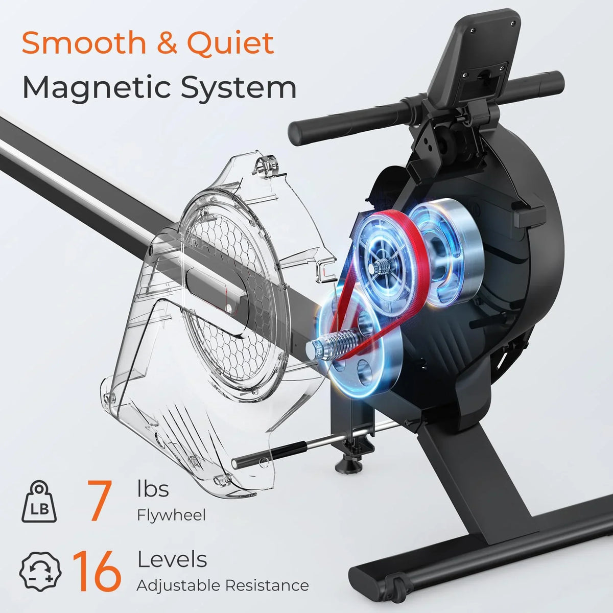 Neche Magnetic Rowing Machine, 16 Level Resistance, 265lb Weight Capacity - App Compatible