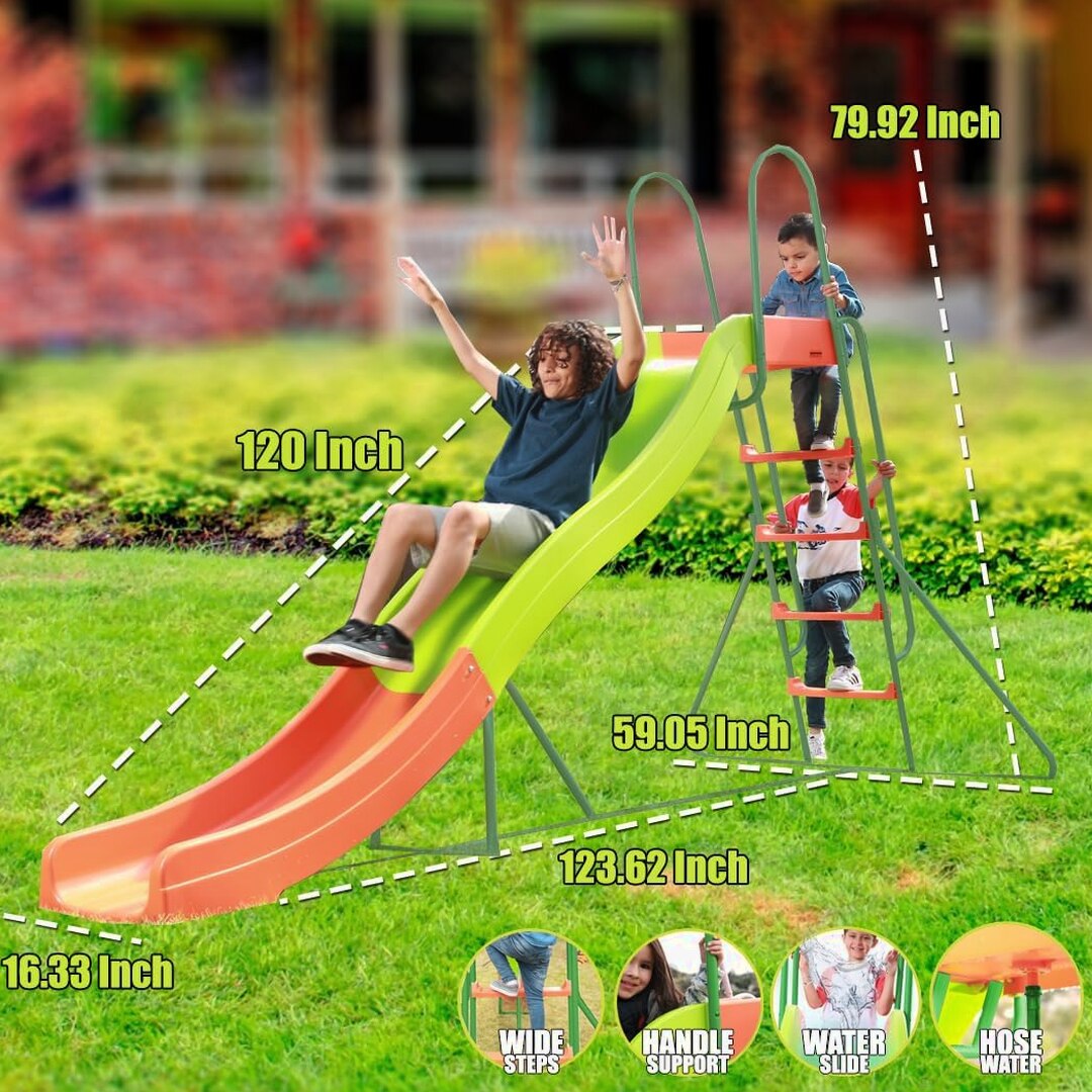 SLIDEWHIZZER Kids Climber Slide 125in x 60in x 61in Orange Green - Kids Slide