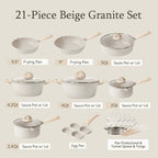 Carote 21-Piece Nonstick Granite Cookware Set, Induction Compatible, Beige