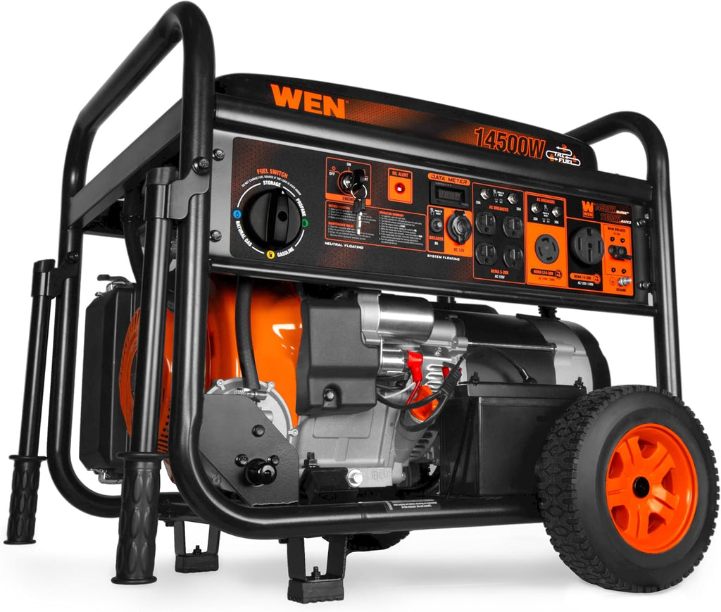 WEN 14500-Watt 120V/240V Tri-Fuel Generator With Electric Start And Wheel Kit - TF1450