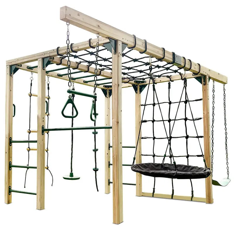 Orangutan-Themed Timber Climbing Cube Jungle Gym Playset With Swings