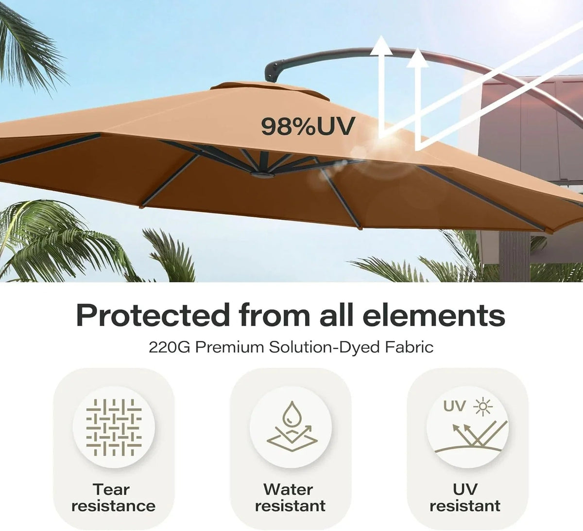 LAUSAINT HOME 11 FT Beige Curvy Cantilever Patio Umbrella With Base