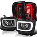 Spec-D Tuning Black LED Strip Projector Headlights With 6-LED Fog Lights - GMC Sierra 1500 Left + Right Pair
