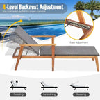 Acacia Wood Rattan Patio Chaise Lounge Chair Set With Folding Side Table