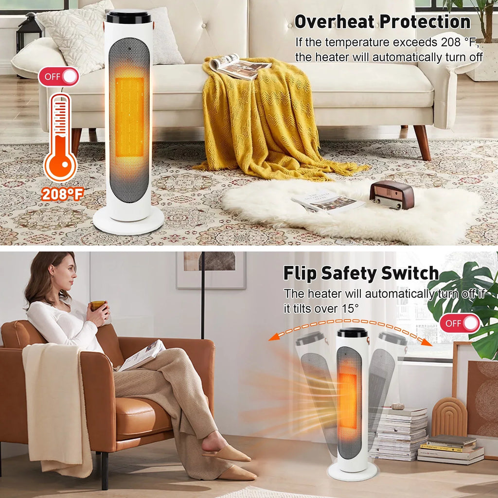 PTC Oscillating Ceramic Space Heater 1500W With Remote And 24-Hour Timer - White