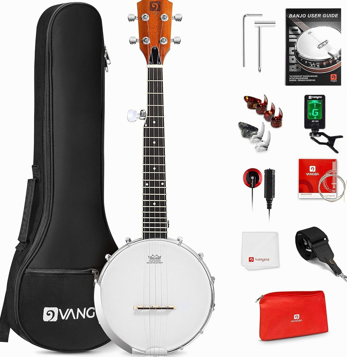 Vangoa 26 Inch Mini Travel Banjo With Remo Head And Beginner Kit