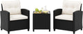 Tangkula 3-Piece Patio Rattan Conversation Set With Cushions And Glass-Topped Coffee Table
