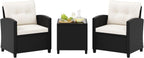 Tangkula 3-Piece Patio Rattan Conversation Set With Cushions And Glass-Topped Coffee Table