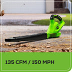 Greenworks 40V Leaf Blower Sweeper, 150 MPH / 135 CFM With 2.0 Ah Battery And Charger