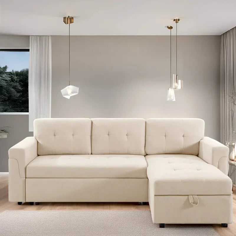 Convertible Modular Sleeper Sectional Sofa With Reversible Storage Chaise
