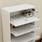 Mirror-Front Shoe Cabinet With Six Flip-Down Drawers And Four Metal Legs