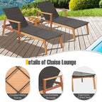 Acacia Wood Rattan Patio Chaise Lounge Chair Set With Folding Side Table