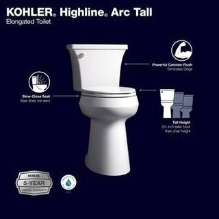KOHLER Highline Arc Extra Tall 2-Piece Elongated Toilet, White, 1.28 GPF - 78305-0