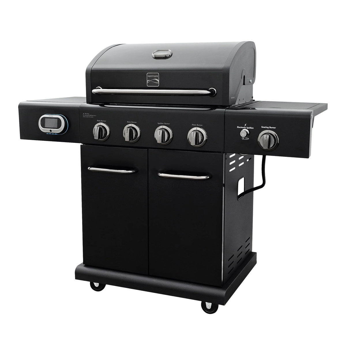 Kenmore 4-Burner Smart Gas Grill With Side Searing Burner, Black With Chrome Accents