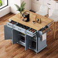 Rubberwood Kitchen Island Cart, 54-inch Drop-Leaf, 4 Doors, 3 Drawers - Embossed Finish