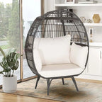 Oversized Wicker Egg Lounge Chair With Four Cushions - Steel-Framed Indoor/Outdoor Basket Seating