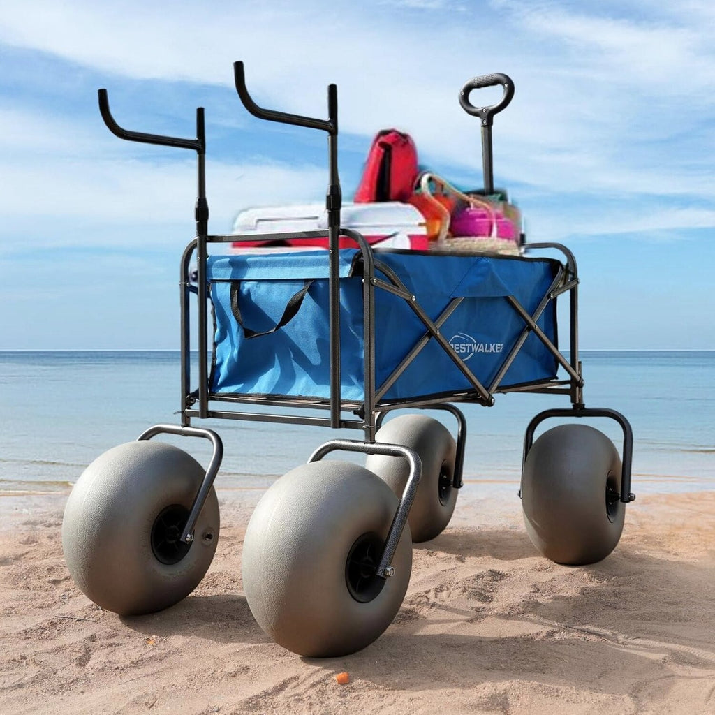 CRESTWALKER Beach Cart With 13in Balloon Wheels, Chair Racks And Pump - Beach Wagon