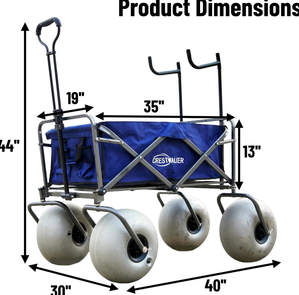 CRESTWALKER Beach Cart With 13in Balloon Wheels, Chair Racks And Pump - Beach Wagon