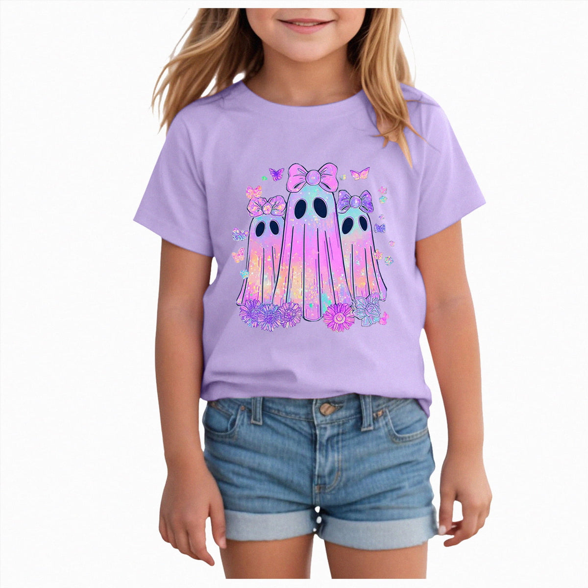 CAUYDY Halloween Ghouls Ghost Retro Girl Kids T-Shirt Graphic Tshirt Little Kids Fall Short Sleeve Tee Tops(Orange, 8-9 Y)