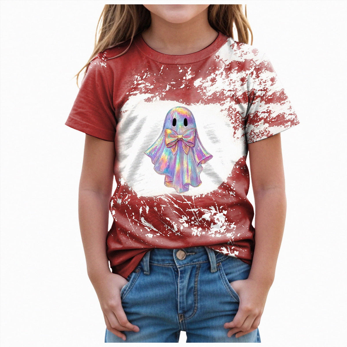 CAUYDY Halloween Ghouls Ghost Retro Girl Kids T-Shirt Graphic Tshirt Little Kids Fall Short Sleeve Tee Tops(Orange, 8-9 Y)
