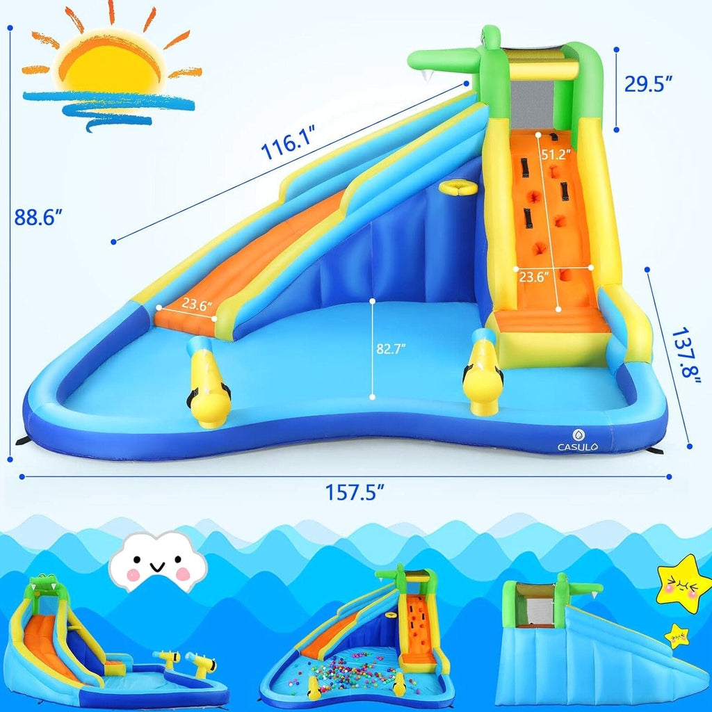 ROOJER 8-in-1 Kids Inflatable Bounce House Water Park With 450W Blower, 2 Water Cannons, Crocodile Sprinkler - B0C2HLK2R4