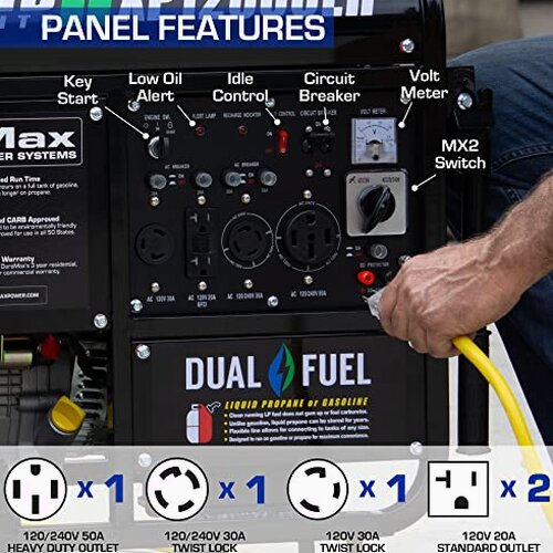 DuroMax Dual Fuel Generator 12,000W Gas/Propane, 457cc 4-Stroke Engine - XP12000EH
