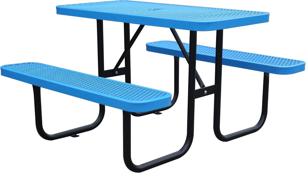 Rectangular Picnic Table, 4ft, Blue, Metal Mesh, Thermoplastic Coated Steel