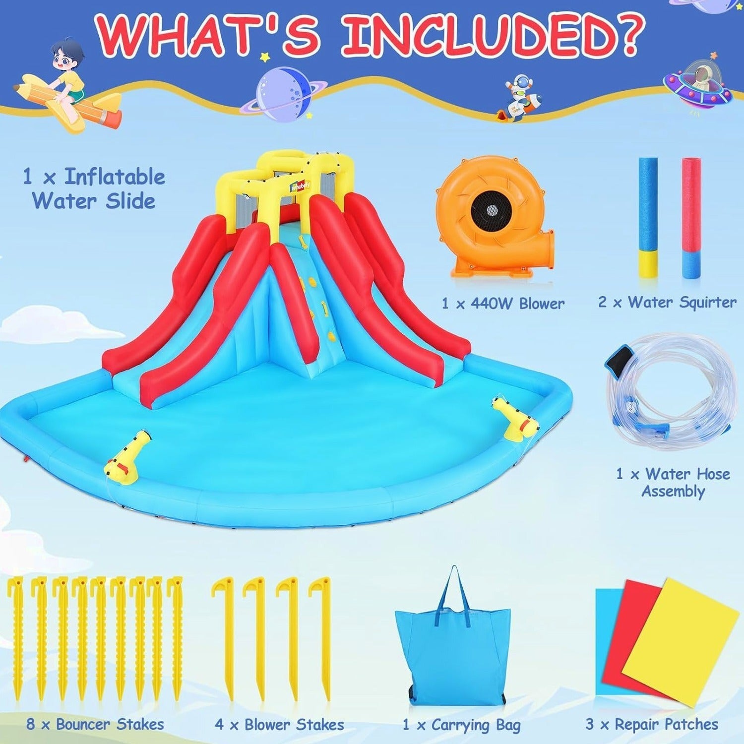 ROOJER 8-in-1 Kids Inflatable Bounce House Water Park With 450W Blower, 2 Water Cannons, Crocodile Sprinkler - B0C2HLK2R4