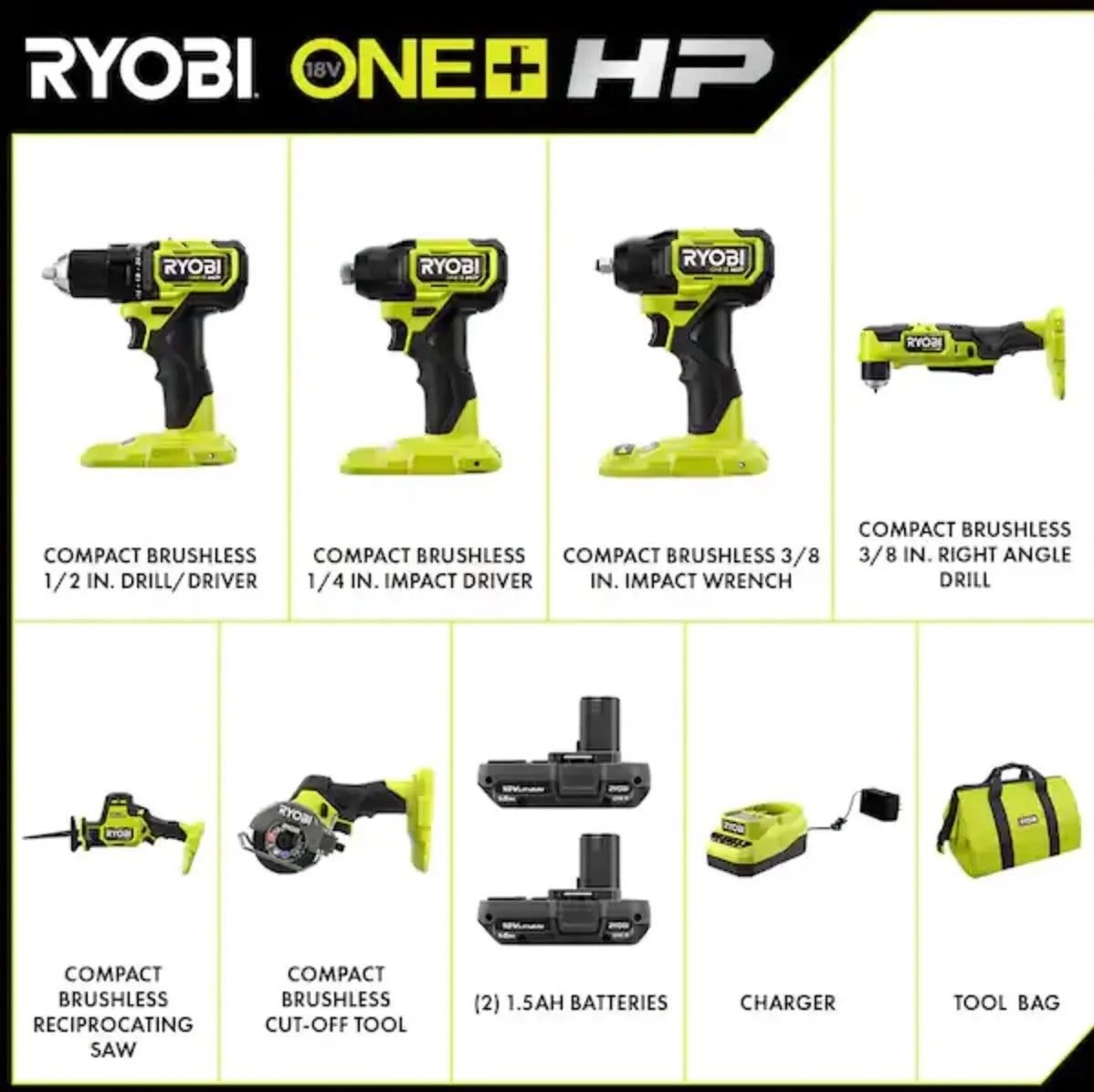 RYOBI 18V ONE+ HP Compact Brushless 6-Tool Combo Kit