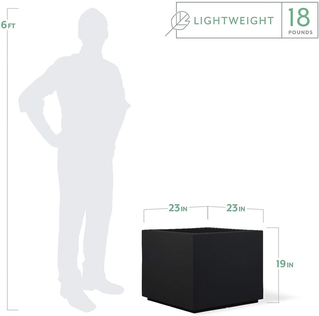 PolyStone Monterray Square Outdoor Planter 23 in L x 23 in W x 19 in H, Black