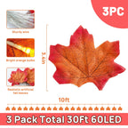 AGCAN 3 Pack Maple Leaf String Light, Total 60 LED 30Ft Artificial Fall Decor Leaf Light USB Operated Centerpiece Table Decorations for Autumn Harvest, Thanksgiving, Halloween, Indoor