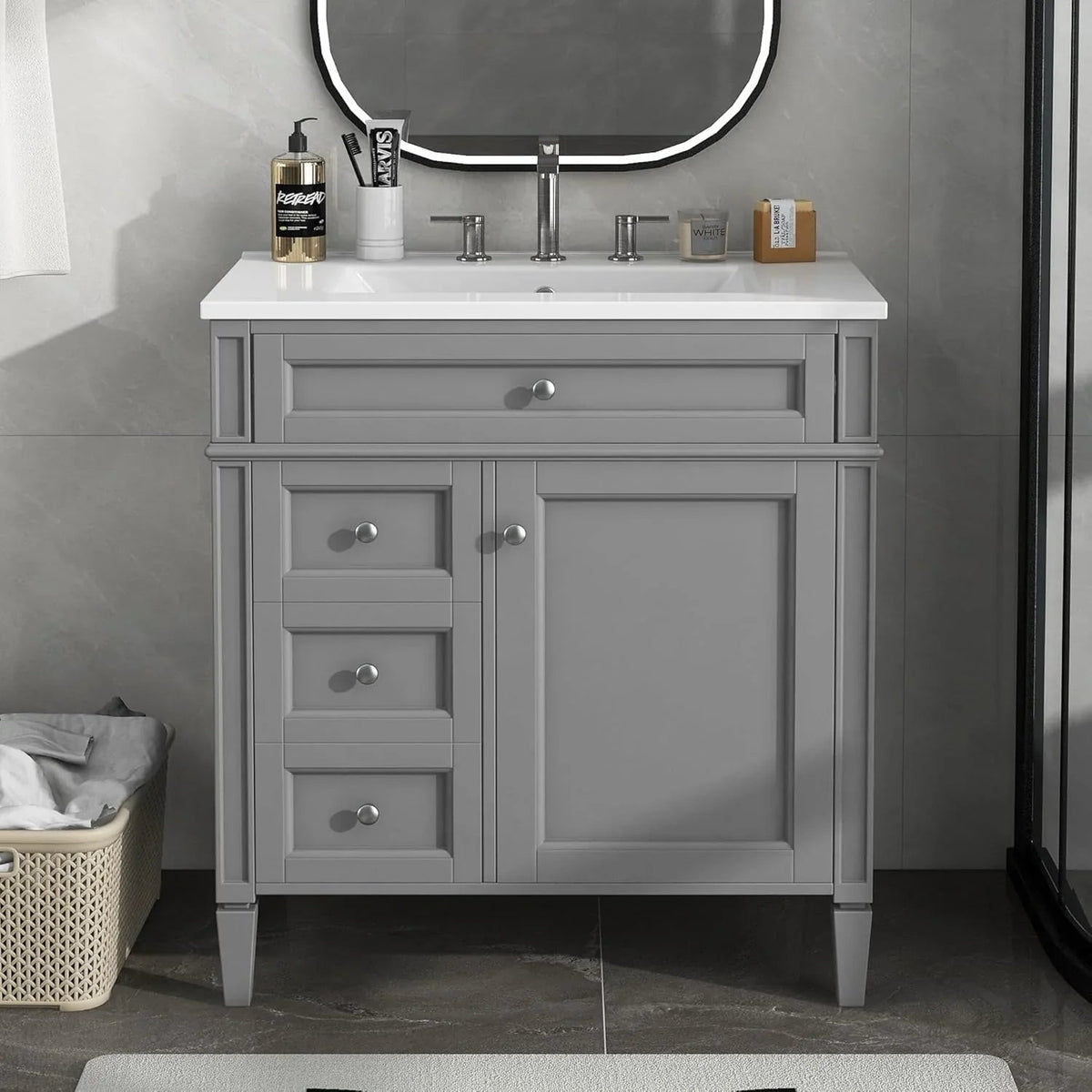 36 Inch Black Freestanding Bathroom Vanity With Single Undermount Sink, 2 Drawers And Tip-Out Drawer