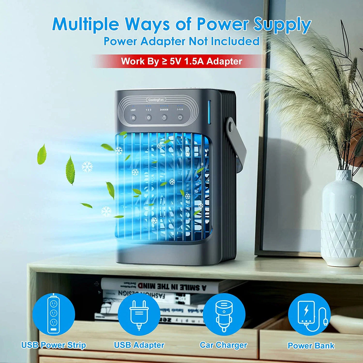 VICELEC Portable Evaporative Air Cooler, 900ml, 3 Speeds, 3 Mist Modes, 7-Color Night Light