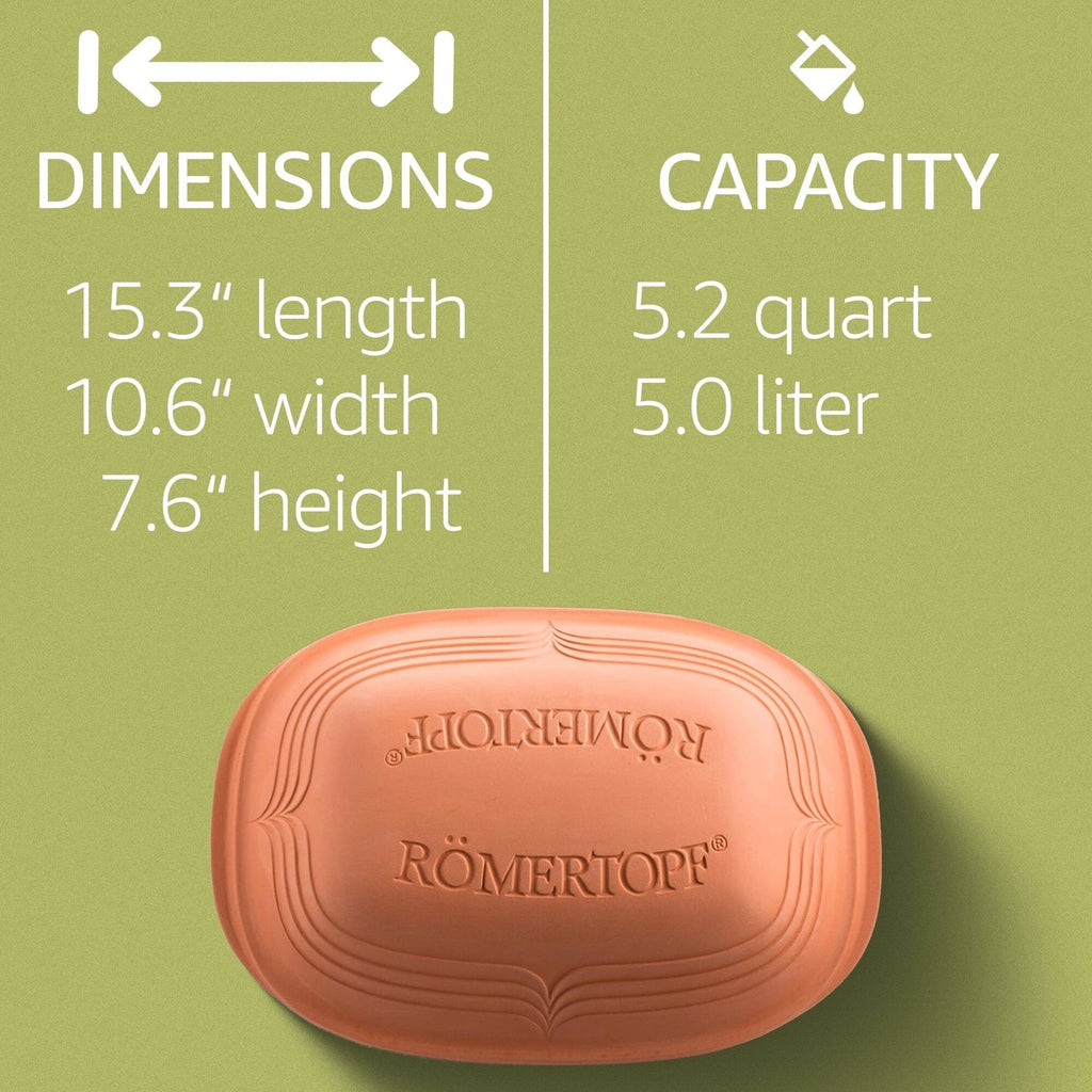 Romertopf Clay Roaster, 5.2 Quarts (5 Liters), Up To 6 People, 15.5 x 10.7 x 7.7 Inches - Modern Look
