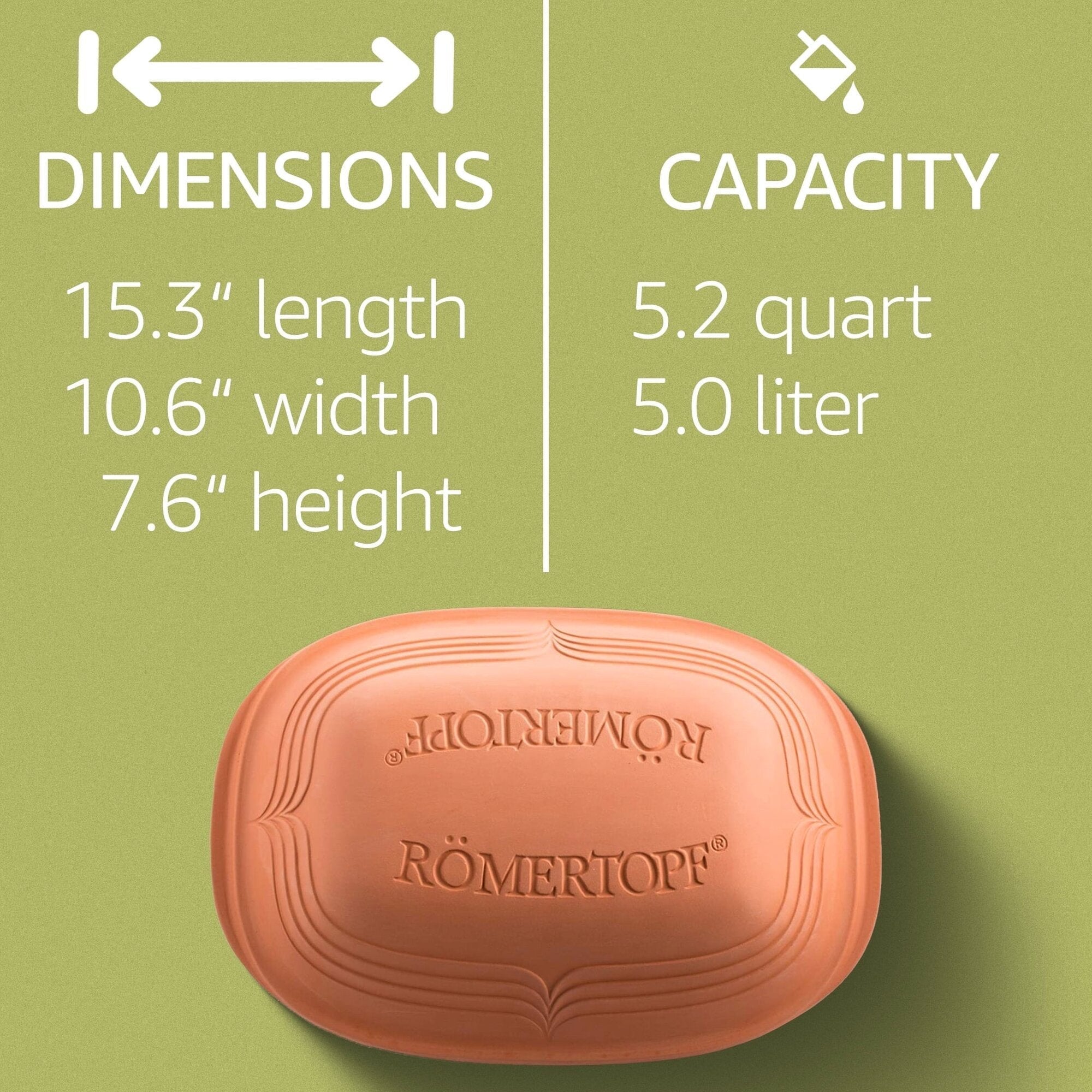 Romertopf Clay Roaster, 5.2 Quarts (5 Liters), Up To 6 People, 15.5 x 10.7 x 7.7 Inches - Modern Look