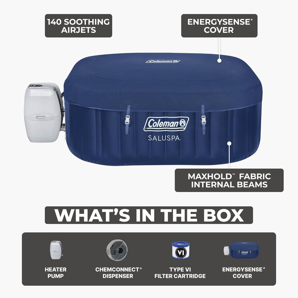 Coleman SaluSpa Atlantis AirJet Inflatable Hot Tub, 4 to 6 Person, 140 Air Jets, 71 x 28 in