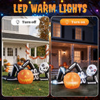 Ktaxon 7' Halloween Inflatables Skeleton Outdoor Halloween Decoration Reclining Skeleton with Pumpkin,Built-In LED Lights