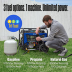 Westinghouse Tri-Fuel Portable Generator, 13500 Peak Watt, Remote Electric Start