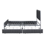 Roomfitters Full Size Upholstered Metal Platform Bed With 4 Drawers, Linen Fabric, Gray - 76.6in L x 55.7in W x 41.7in H