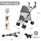 4-Wheel Foldable Cat And Dog Stroller With Storage Basket And 360 Degree Front Wheels - Gray